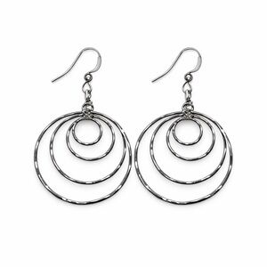 Vintage Sterling Silver Concentric Hoop Dangle Earrings